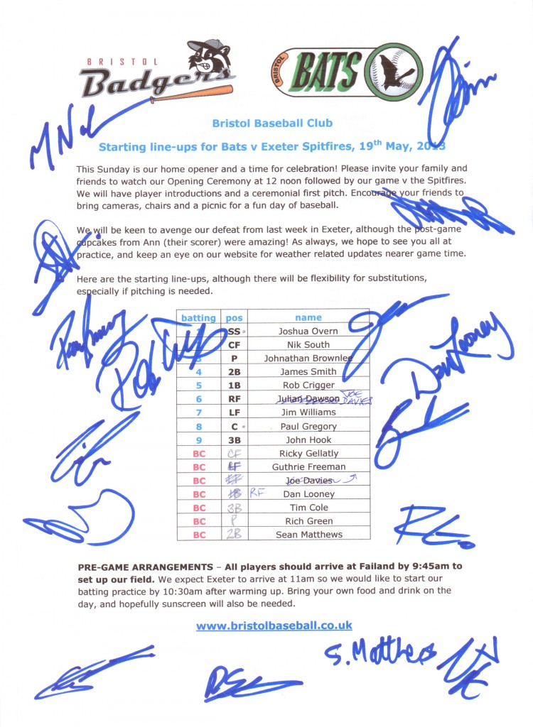 2013 Opening Day starting line-ups with player's autographs